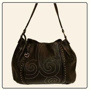 Brighton Pretty Tough Starlet Studded Leather Hobo Shoulder Bag, Black/Silver